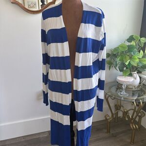 CardyDony Women's Blue Striped Color Block‎ long Cardigan Sweater Size M